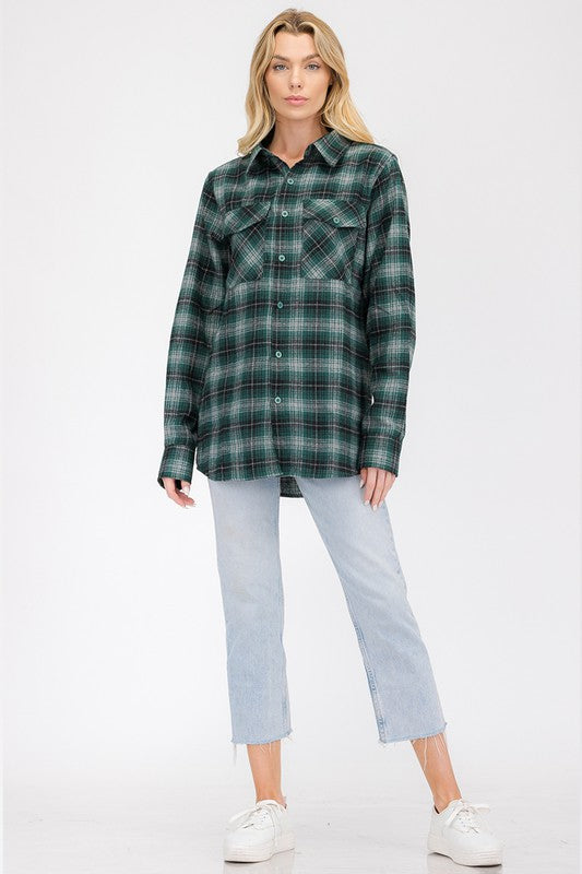BOYFRIEND Fit Checker Plaid Flannel Long Sleeve - Faylinn & Co