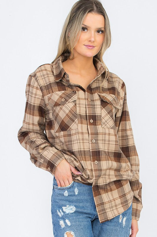 Boyfriend Oversize Plaid Flannel Long Sleeve - Faylinn & Co