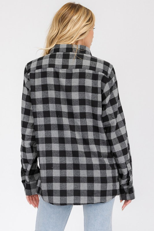 Boyfriend Fit Checker Plaid Flannel Long Sleeve - Faylinn & Co
