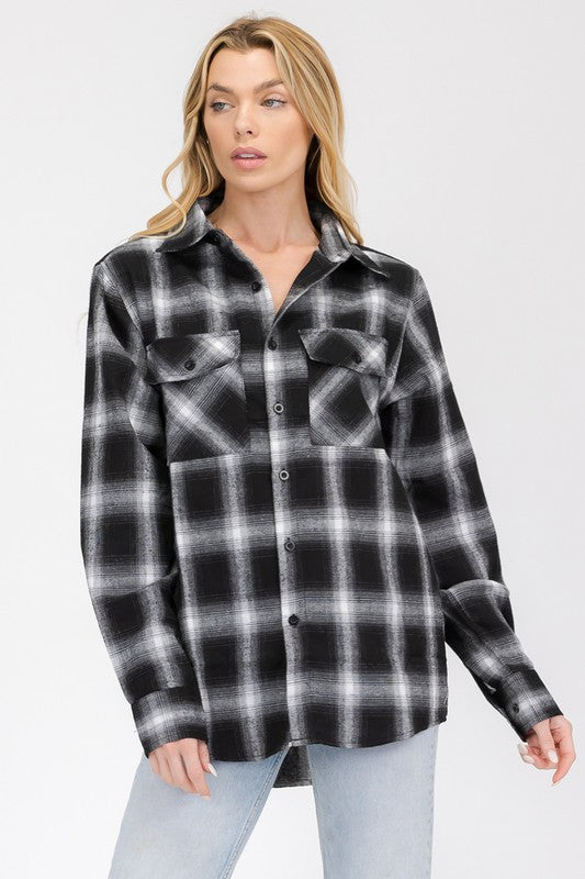 Boyfriend Fit Checker Plaid Flannel Long Sleeve - Faylinn & Co