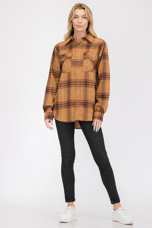 Boyfriend Fit Checker Plaid Flannel Long Sleeve - Faylinn & Co