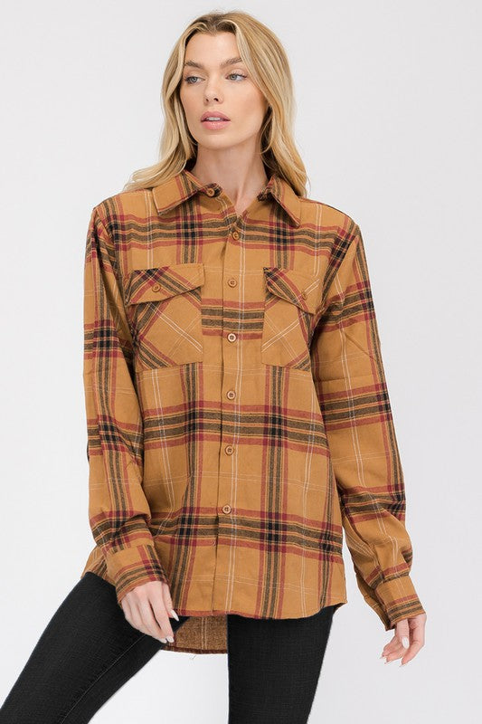 Boyfriend Fit Checker Plaid Flannel Long Sleeve - Faylinn & Co