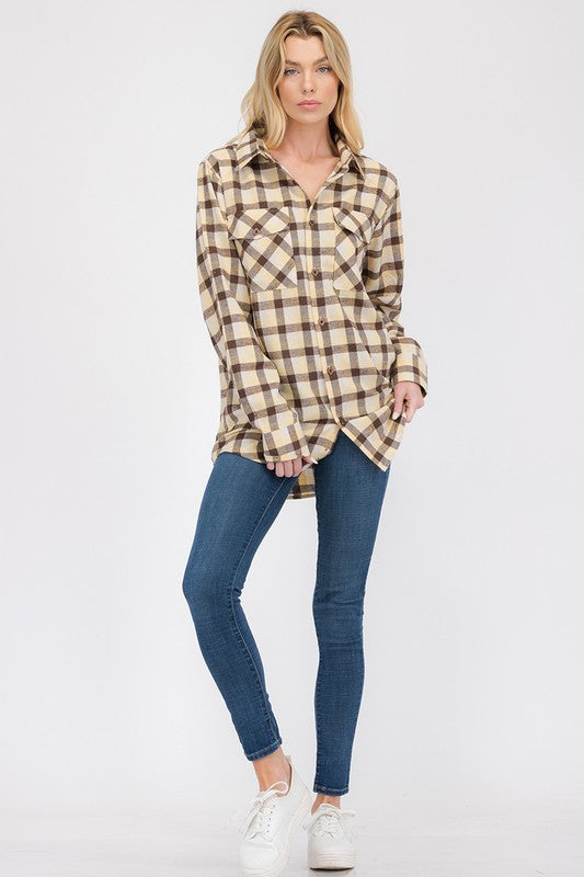 Womens Boyfriend Long Sleeve Flannel Shirt - Faylinn & Co