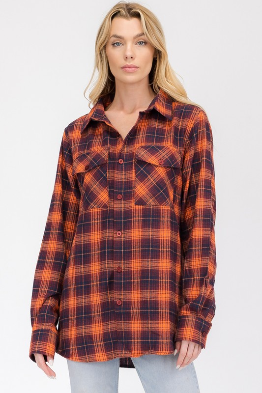 Boyfriend Oversize Plaid Flannel Long Sleeve - Faylinn & Co