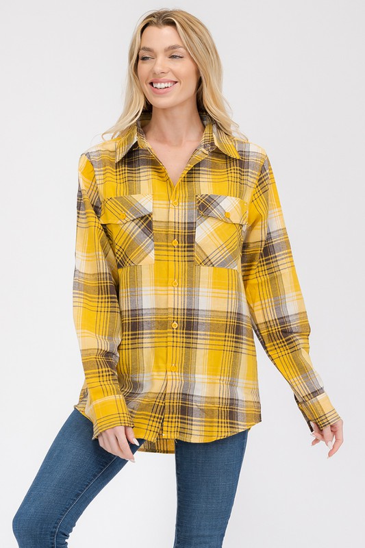 Boyfriend Oversize Plaid Flannel Long Sleeve - Faylinn & Co