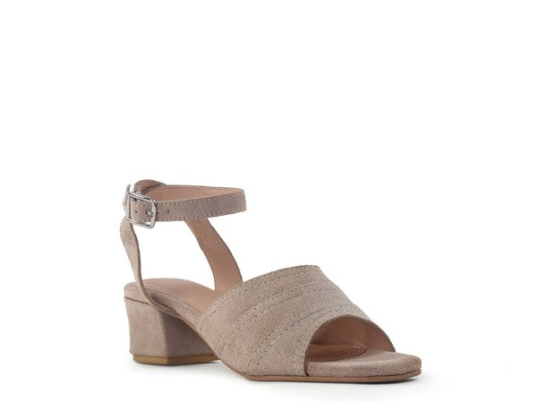 SIGRID FINE SUEDE BLOCK HEELED SANDAL IN NUDE - Faylinn & Co