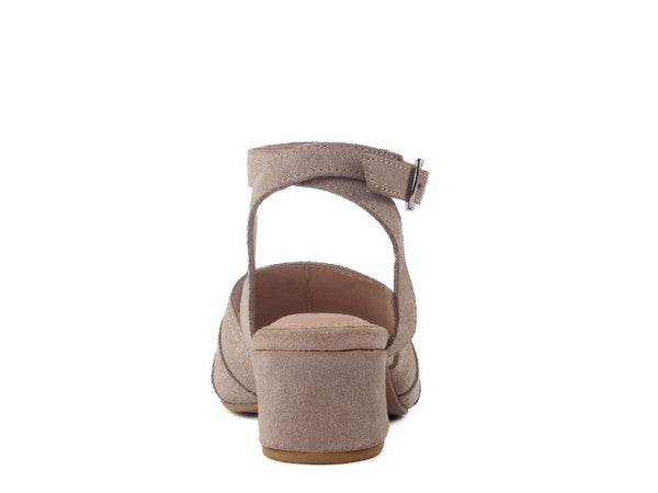 SIGRID FINE SUEDE BLOCK HEELED SANDAL IN NUDE - Faylinn & Co
