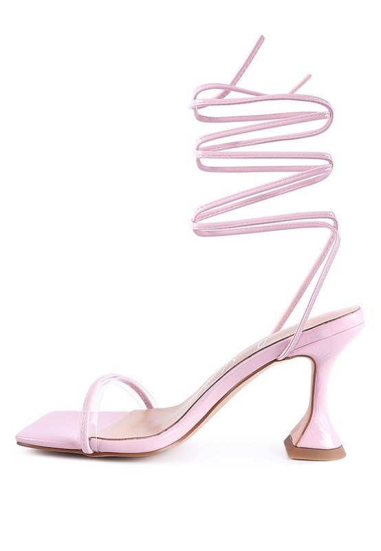 BITEN BERRY SPOOL HEELED LACE UP SANDAL - Faylinn & Co