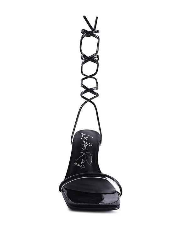 BITEN BERRY SPOOL HEELED LACE UP SANDAL - Faylinn & Co