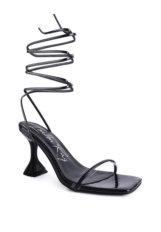 BITEN BERRY SPOOL HEELED LACE UP SANDAL - Faylinn & Co