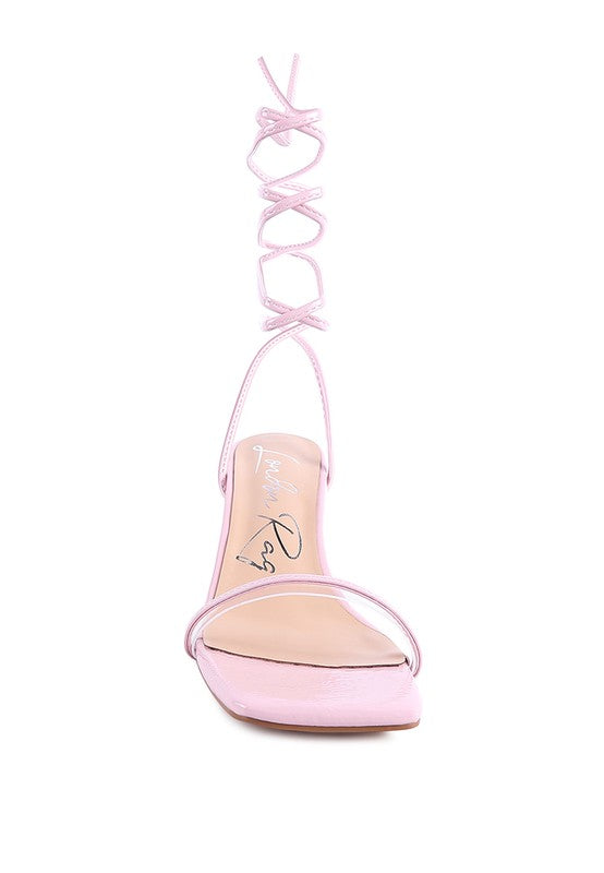 BITEN BERRY SPOOL HEELED LACE UP SANDAL - Faylinn & Co