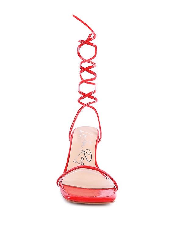 BITEN BERRY SPOOL HEELED LACE UP SANDAL - Faylinn & Co