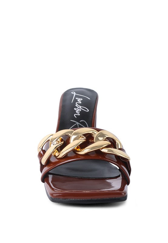 PLAYDOLL METAL CHAIN DETAIL BLOCK HEEL SANDAL - Faylinn & Co