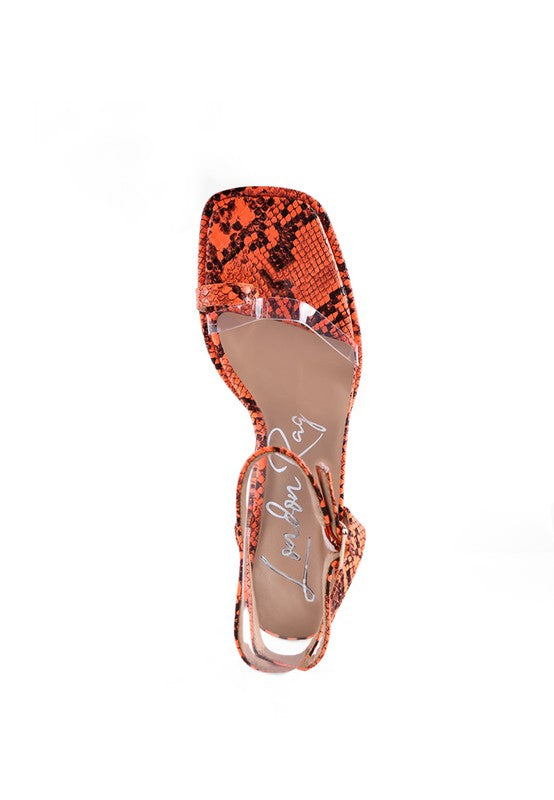 SUCH FLIRT SNAKE PATTERN BLOCK HEELED SANDALS - Faylinn & Co