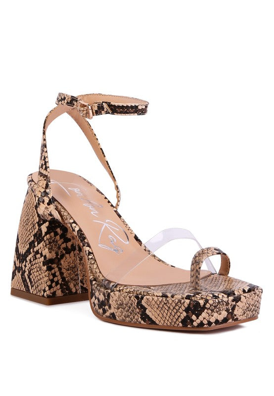 SUCH FLIRT SNAKE PATTERN BLOCK HEELED SANDALS - Faylinn & Co