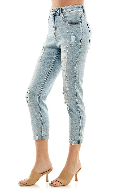 Destructed Cuffed Boyfriend Jean - Faylinn & Co