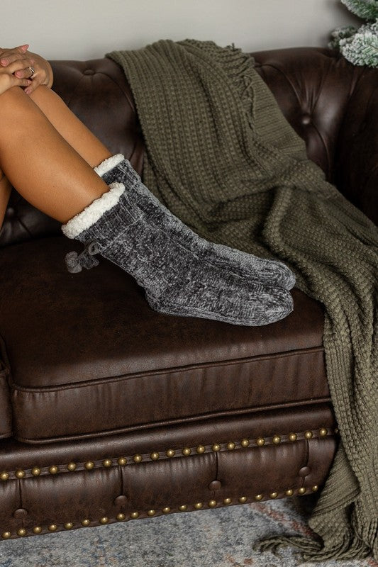 The Meredith - Cozy Fleece lined Pom Socks - Faylinn & Co