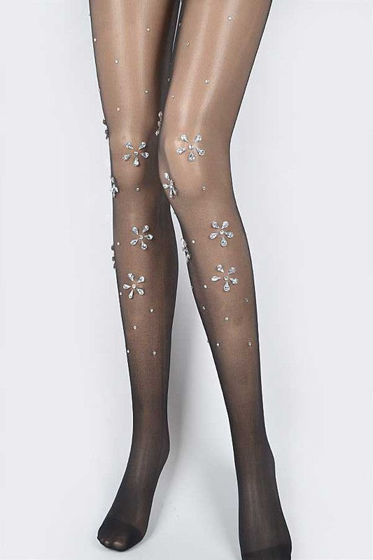 Crystal Flower Pave Sheer Stocking - Faylinn & Co