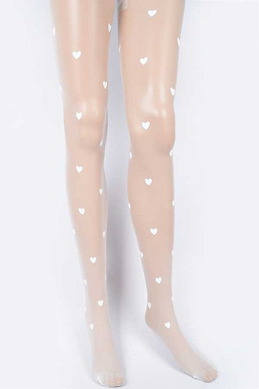Small Heart Print Fashion Sheer Stocking - Faylinn & Co