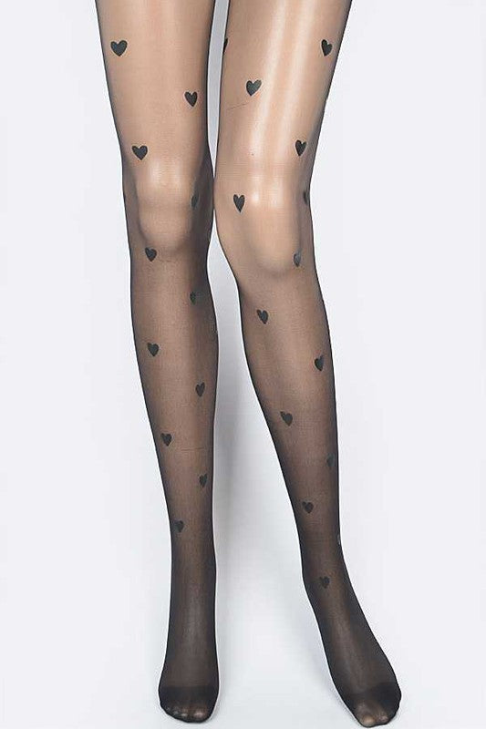 Small Heart Print Fashion Sheer Stocking - Faylinn & Co
