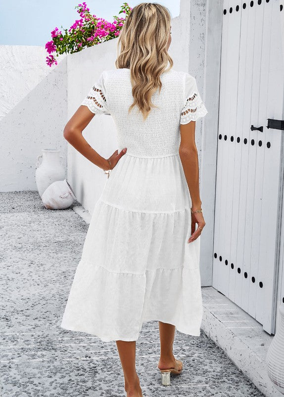 Smocked Tiered Midi Dress - Faylinn & Co