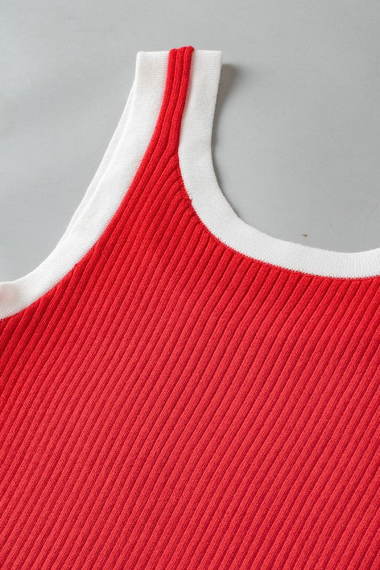 Colorblock Edge Ribbed Knit U Neck Tank Top - Faylinn & Co