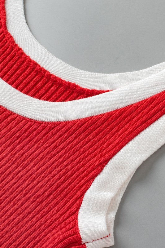 Colorblock Edge Ribbed Knit U Neck Tank Top - Faylinn & Co