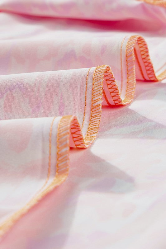 Abstract Ruffled Trim Tied Split Neck Tank Top - Faylinn & Co