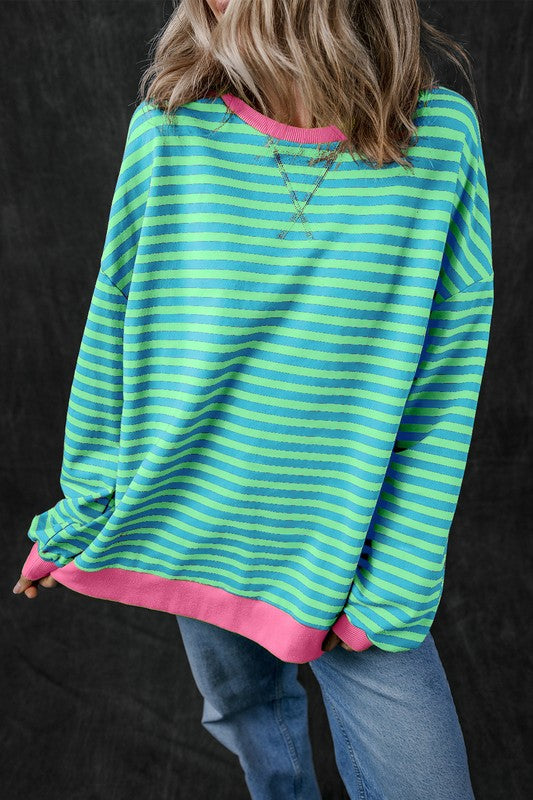 Stripe Contrast Edge Oversized Sweatshirt - Faylinn & Co