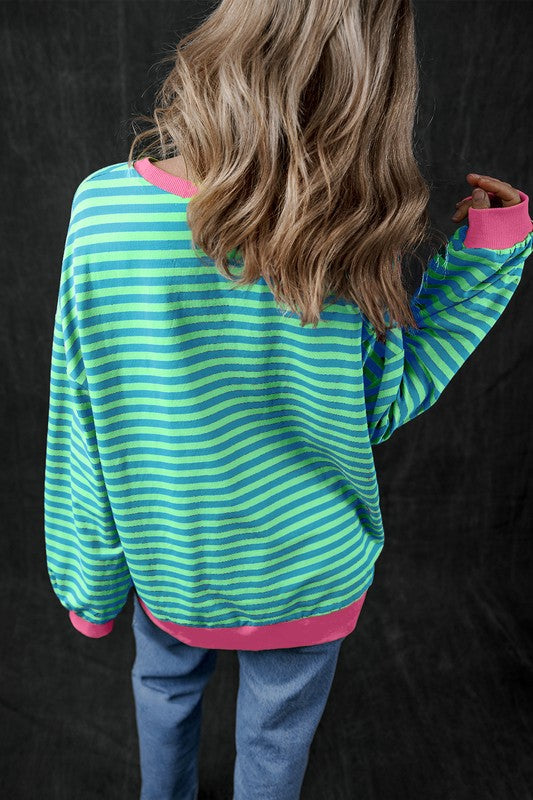 Stripe Contrast Edge Oversized Sweatshirt - Faylinn & Co