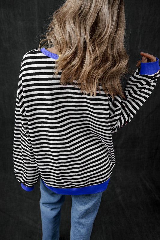 Stripe Contrast Edge Oversized Sweatshirt - Faylinn & Co