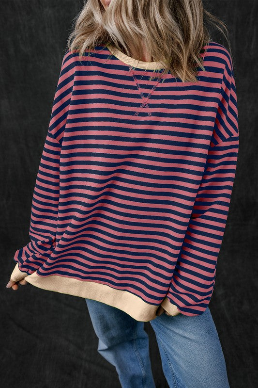 Stripe Contrast Edge Oversized Sweatshirt - Faylinn & Co