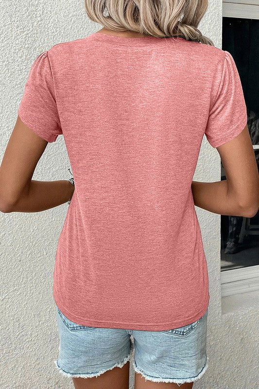 Women Fashion Petal Sleeve V Neck T Shirt - Faylinn & Co