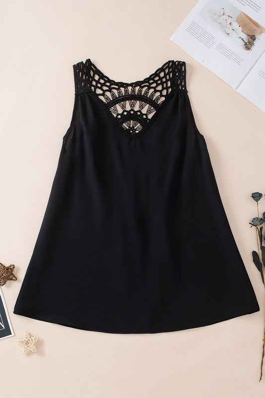 Black Bohemian Crochet Patchwork Sleeveless Tunic - Faylinn & Co