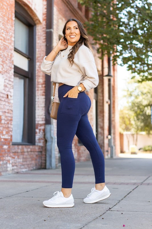 Navy Full Length Leggings with Pockets - Faylinn & Co