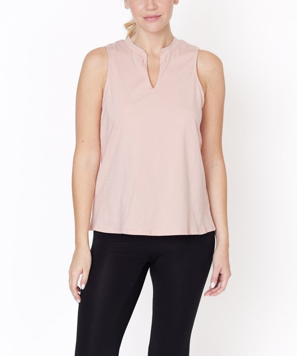 V -Cut Edge Sleeveless Cotton Jersey Top - Faylinn & Co