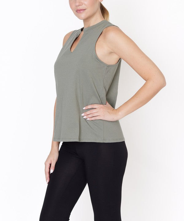 V -Cut Edge Sleeveless Cotton Jersey Top - Faylinn & Co