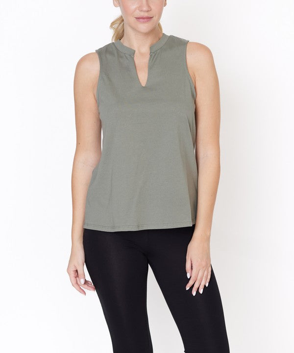 V -Cut Edge Sleeveless Cotton Jersey Top - Faylinn & Co