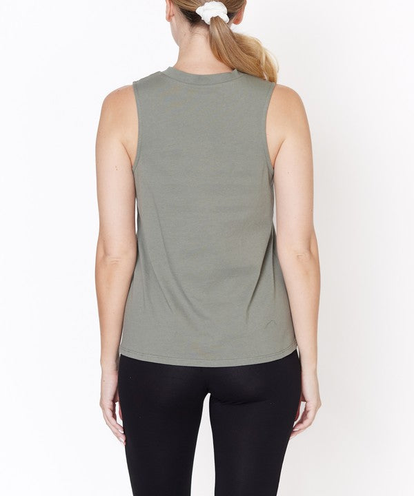 V -Cut Edge Sleeveless Cotton Jersey Top - Faylinn & Co
