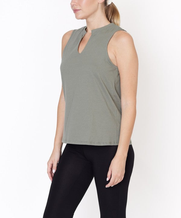 V -Cut Edge Sleeveless Cotton Jersey Top - Faylinn & Co