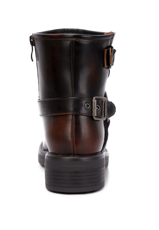Allux Brushed Faux Leather Pin Buckle Boots - Faylinn & Co