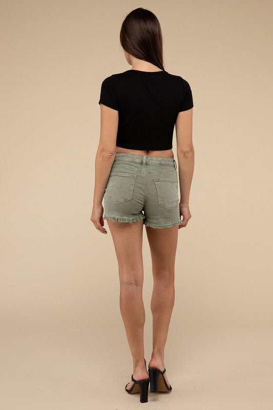 Acid Washed Frayed Cutoff Hem Shorts - Faylinn & Co