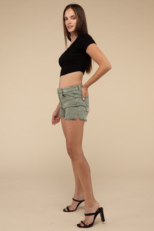Acid Washed Frayed Cutoff Hem Shorts - Faylinn & Co