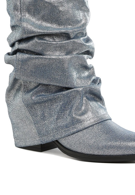 Capella Fold-Over Slouchy Denim Boot - Faylinn & Co