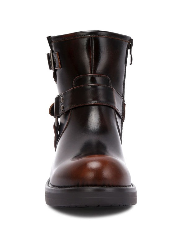 Allux Brushed Faux Leather Pin Buckle Boots - Faylinn & Co
