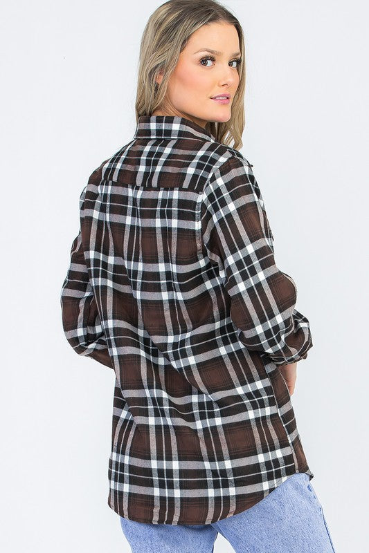 BOYFRIEND Fit Checker Plaid Flannel Long Sleeve - Faylinn & Co