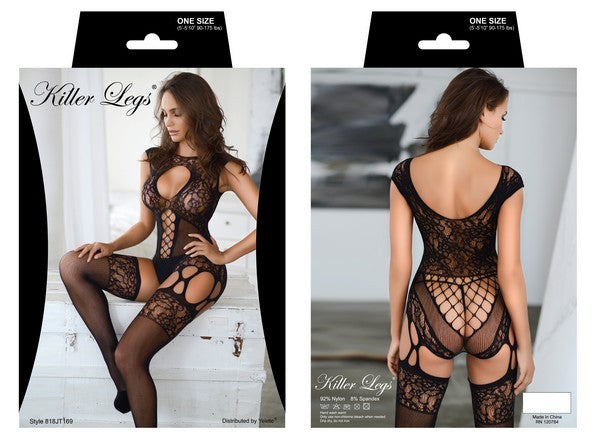 Criss Cross Detail Fishnet Bodystocking with Thong - Faylinn & Co
