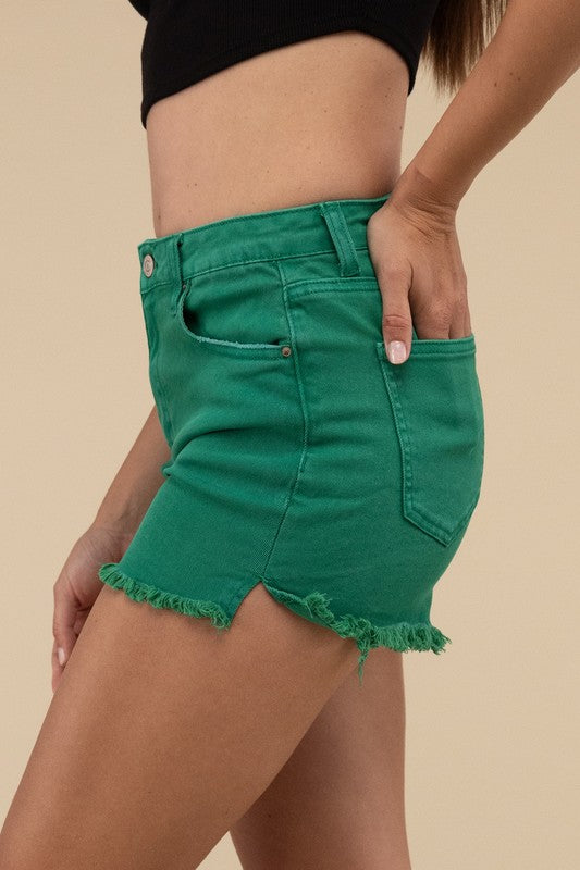 Acid Washed Frayed Cutoff Hem Shorts - Faylinn & Co