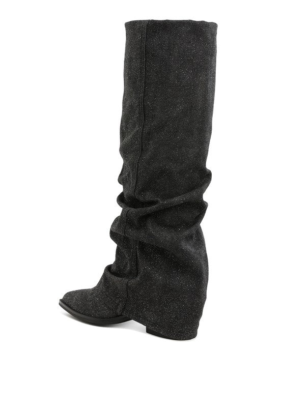 Capella Fold-Over Slouchy Denim Boot - Faylinn & Co