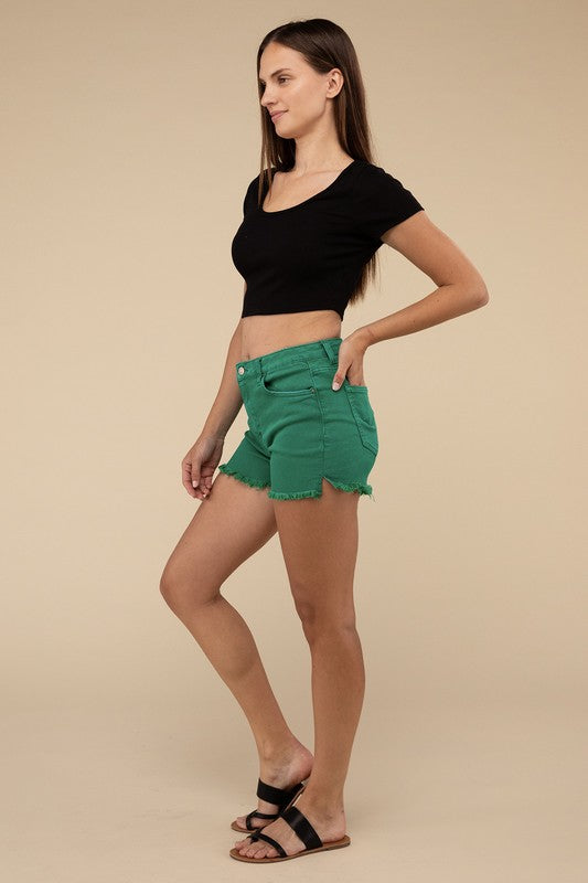 Acid Washed Frayed Cutoff Hem Shorts - Faylinn & Co